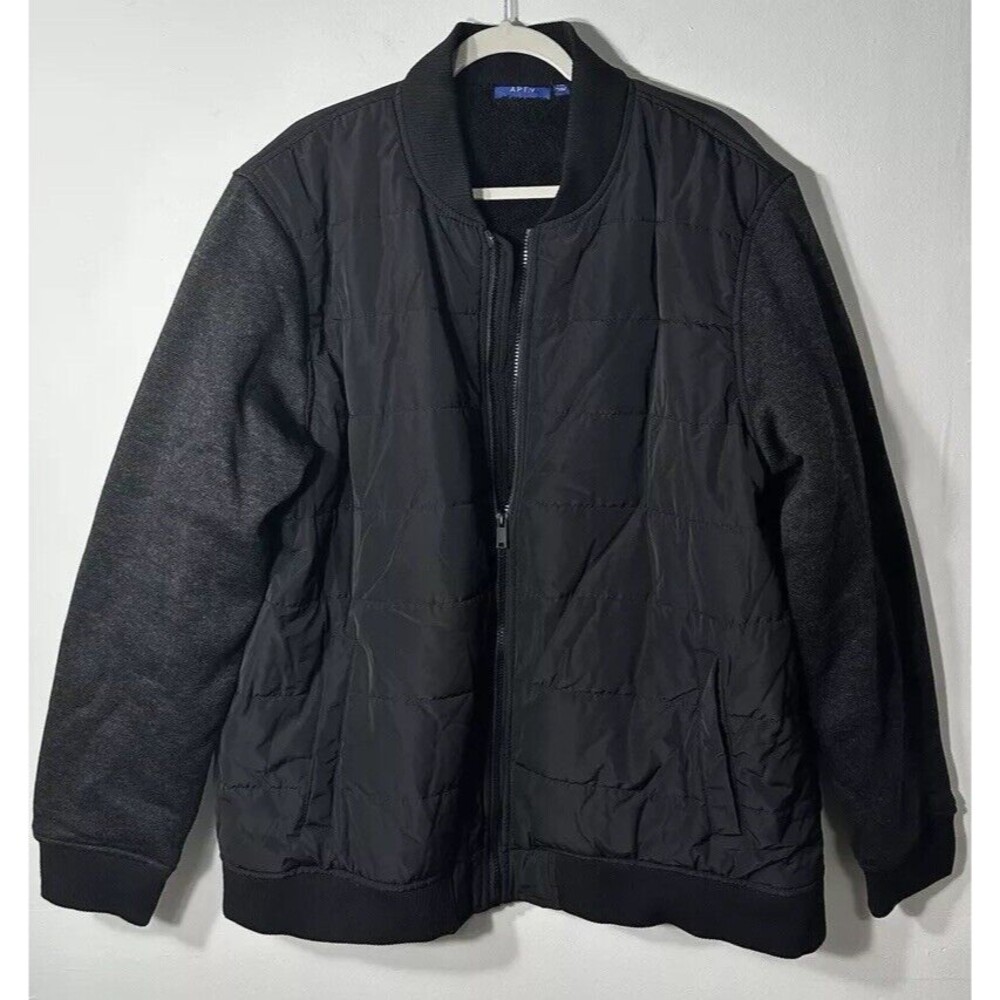 Apt 9 Jacket Men’s Size XXL Black Knit Sherpa Bomber Full Zip W/Pockets Casual